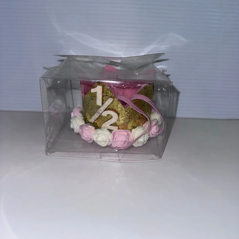 Baby Girl Pink Gold 1/2 Birthday Party Hat One Size Crown